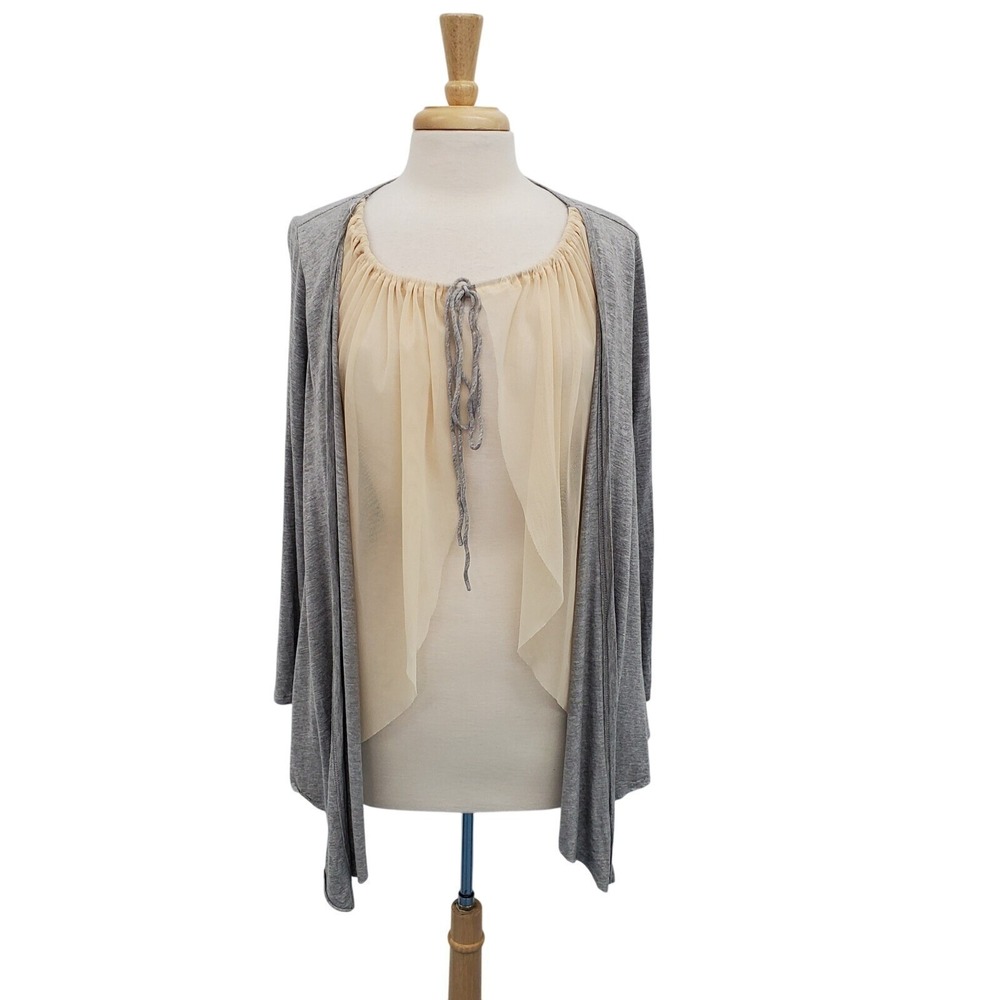 Indigo‎ Thread Co. Gray Chiffon Tie Front Cardigan Boho Romantic Soft Layering M